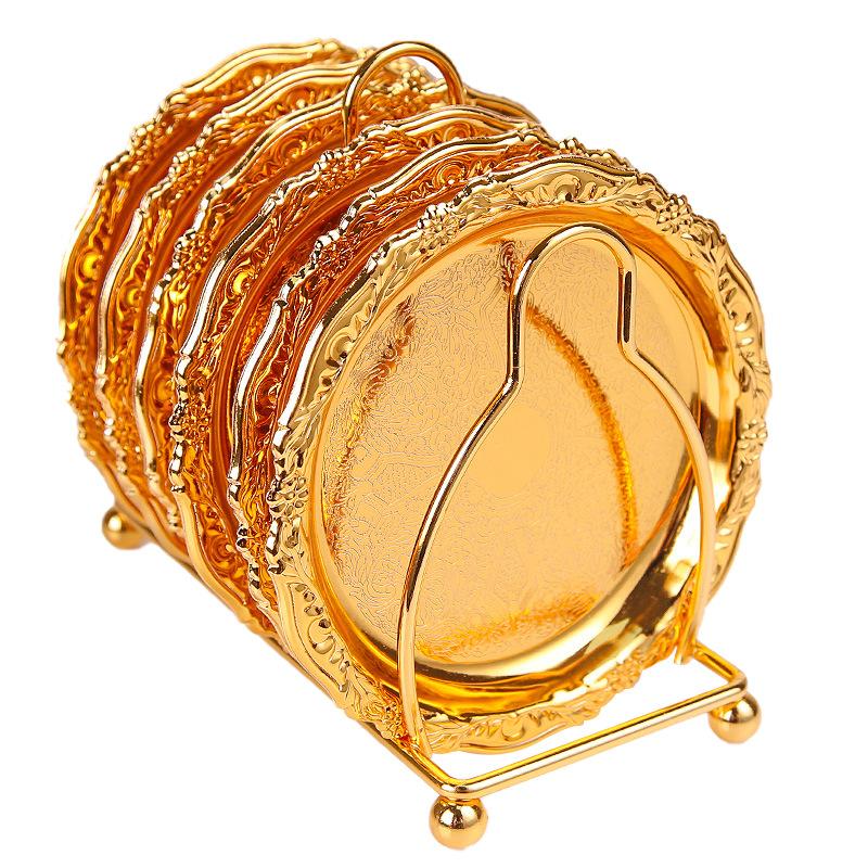European Retro Silver-plated Gold-plated Metal Coaster Thermal Insulation Pad Pattern Creative Japanese Tea Drag Snack Plate Mosaic Plate