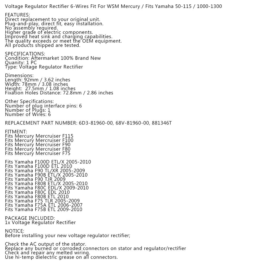 Voltage Rectifier Regulator for Yamaha 6D3-81960-00-00 / 68V-81960-00-00 Jet-Ski
