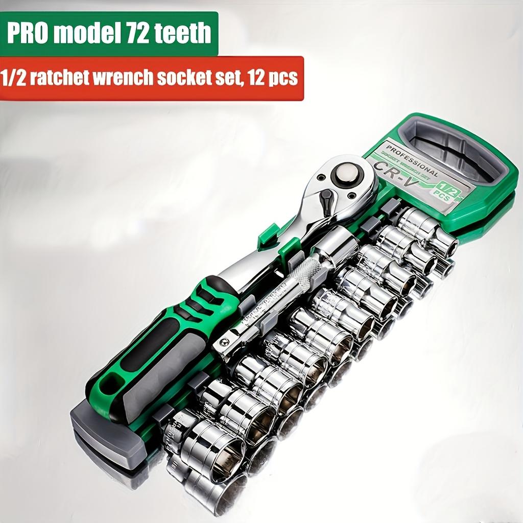 72zubý 12dílný ráčnový klíč a sada nástrčných klíčů 1/4" - 3/8" - 1/2" metrická sada sada pro údržbu automobilů a domácí nářadí