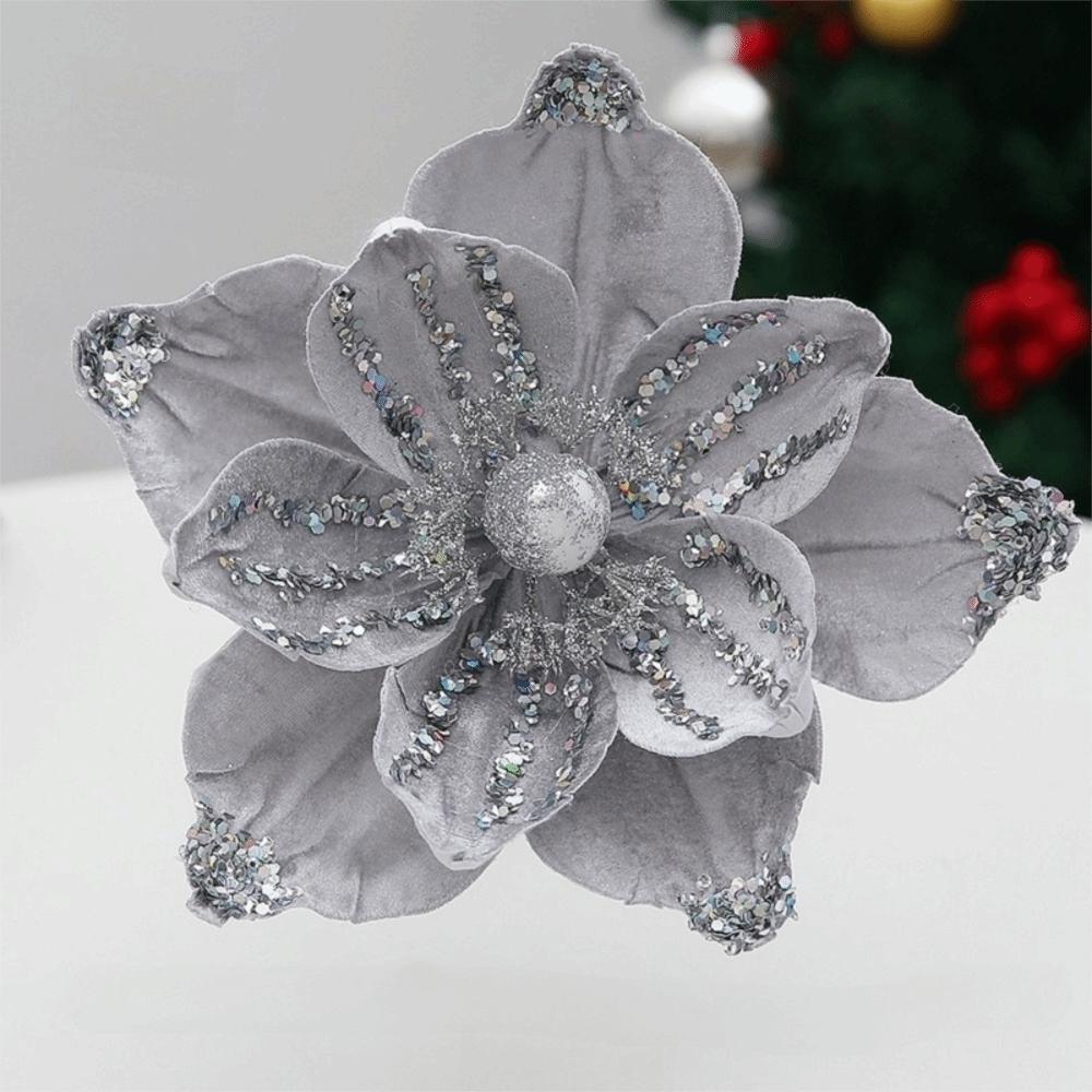 Sequin Artificial Poinsettia Glitter Flower 21cm 3D Simulation Magnolia  Wedding Party Decoration
