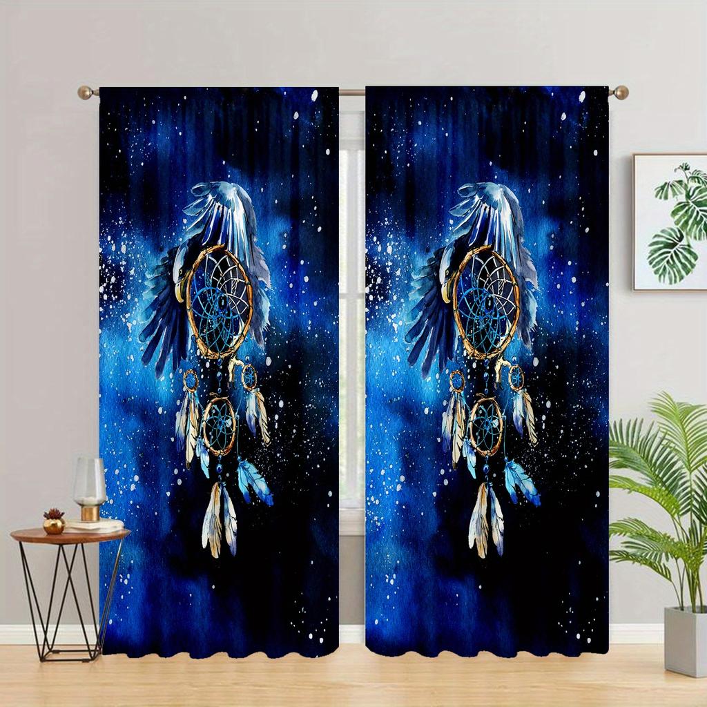 2 Panels Boho Dreamcatcher Semi Blackout Window Curtains For Study Bedroom Kitchen Living Room Playroom Office Home Decoration