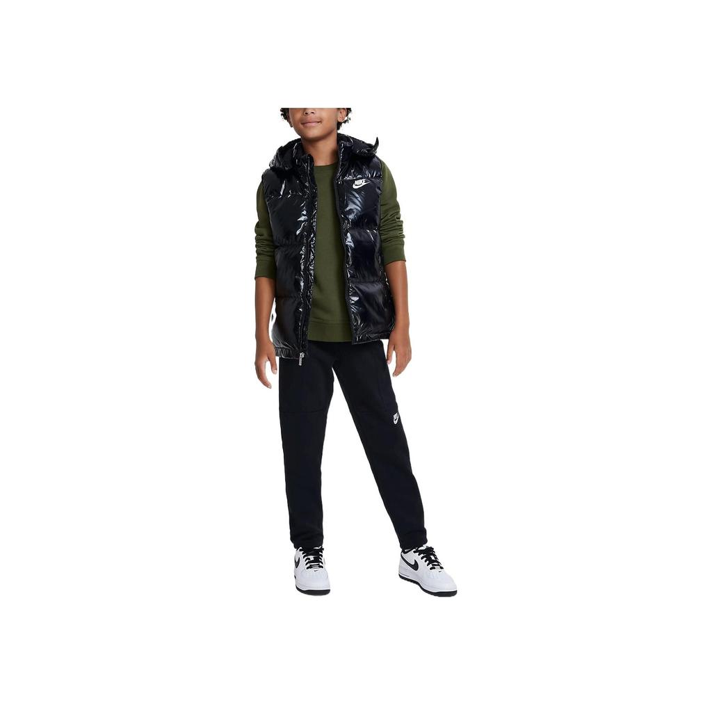 Nike Vest Kids Logo Print Hooded Velcro Zipper Down Jacket Kids Outerwear Black DZ9728-010