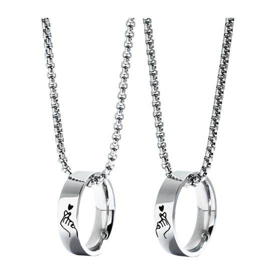 Matching Necklace for Couples Engraved Ring Pendant Necklace Romantic Jewelry Gifts for Anniversary Wedding Valentine's Day Christmas Birthday