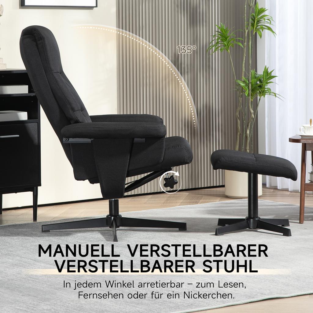 Reclining Chair with Footstool, Swivel, Rocking Function, Velvet Look, up to 150 kg, Black