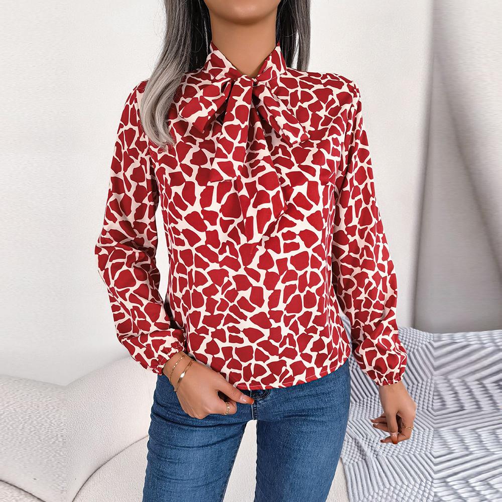 Женские осенне-зимние темпераментные шифоновые блузки контрастного цвета со шнуровкой — фото 6