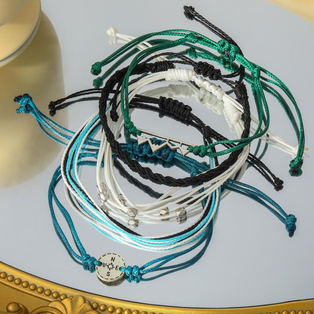 Promotional Hand-Woven Hand Rope, Retro Ethnic Style Wave Compass Accessories Multi-Color 5-Piece Set Jewelry