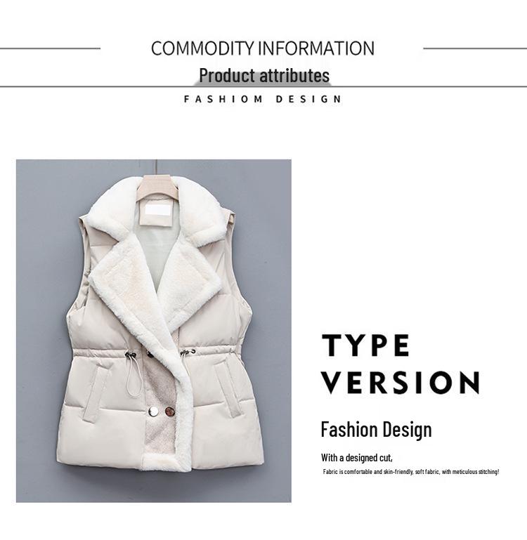 2025 Plus Size Women's Double-Breasted Fur Collar Shearling Vest