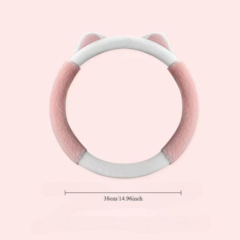 Plush Steering Wheel Cover Comfortable Warm Cartoon Print Waterproof Non-Slip Universal Fit for 14.57-14.96 Inch Steering Wheels