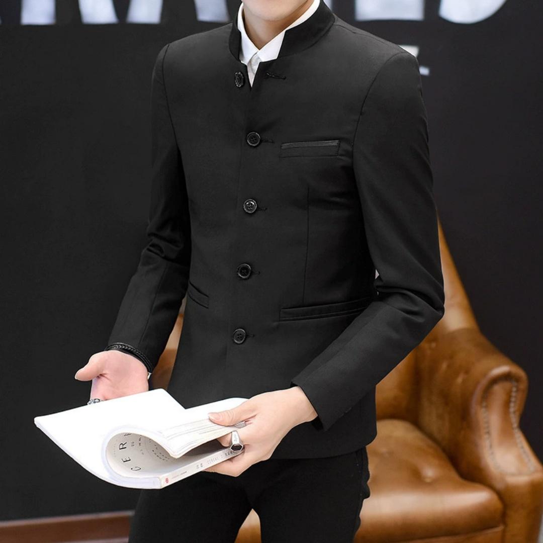 

Mens Black Chinese Style Stand Collar Long Sleeve Slim Fit Fashion Blazer Single Breasted Blazers Jacket XXXXL чорний