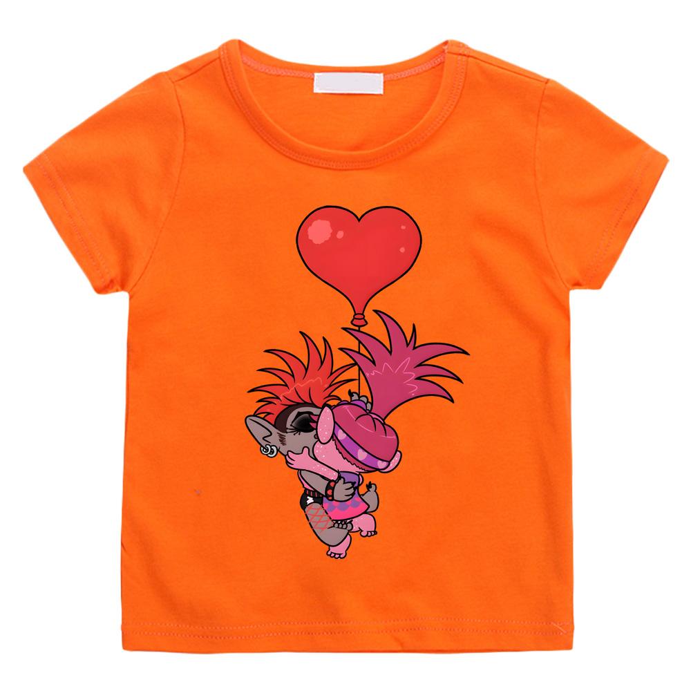Trolls Anime Print Casual T-shirts Children Intellectual Fun Cartoon Tshirts Kids High Quality Cotton Tees Boys Girls Tops
