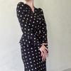 Frühling und Herbst frauen Kleid Chic Französisch Polka Dot Kleid Temperament V-ausschnitt Hüfte Kleid Krawatte Taille Dünne Bodenbildung rock