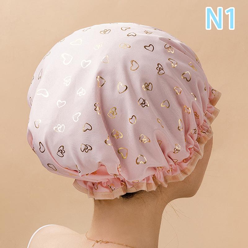 

Водонепроницаемая шапочка для душа, двухслойная эластичная накладка для волос, женские принадлежности для кухни, ванной, шампуня, шапочки для купания as the picture