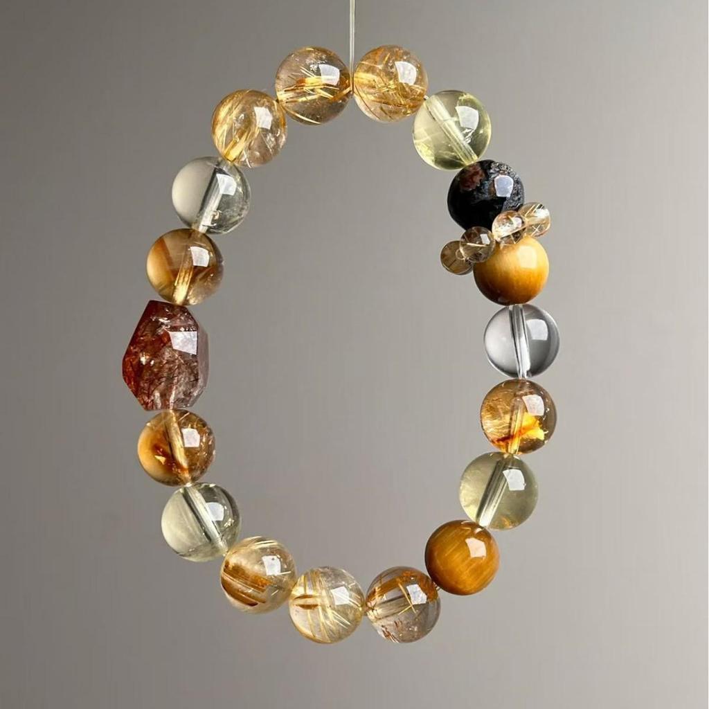 High-End Titanium Rutilated Quartz & White Crystal Ghost Inclusion Bracelet - Luxurious Fashion Design