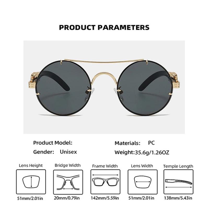 Vintage Metal Round Sunglasses Men Luxury Gold Leopard Wooden Frame Stylish Outdoor Women Trendy Oval Shades Oculos de sol