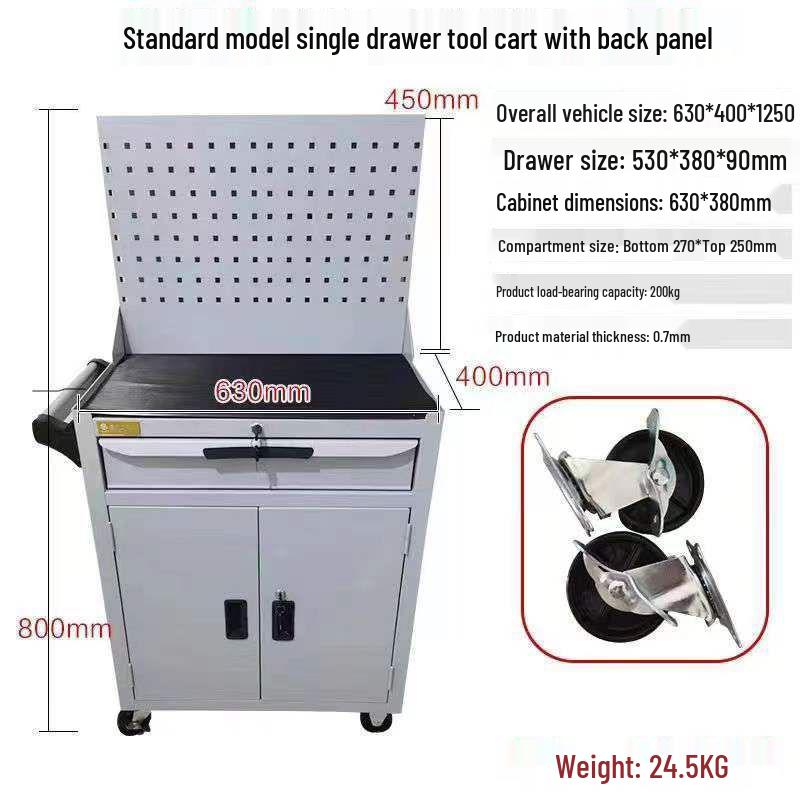 Movable Three-Layer Hand Cart: Multi-functional Auto Repair & Household Tool Box with Cabinet Door
