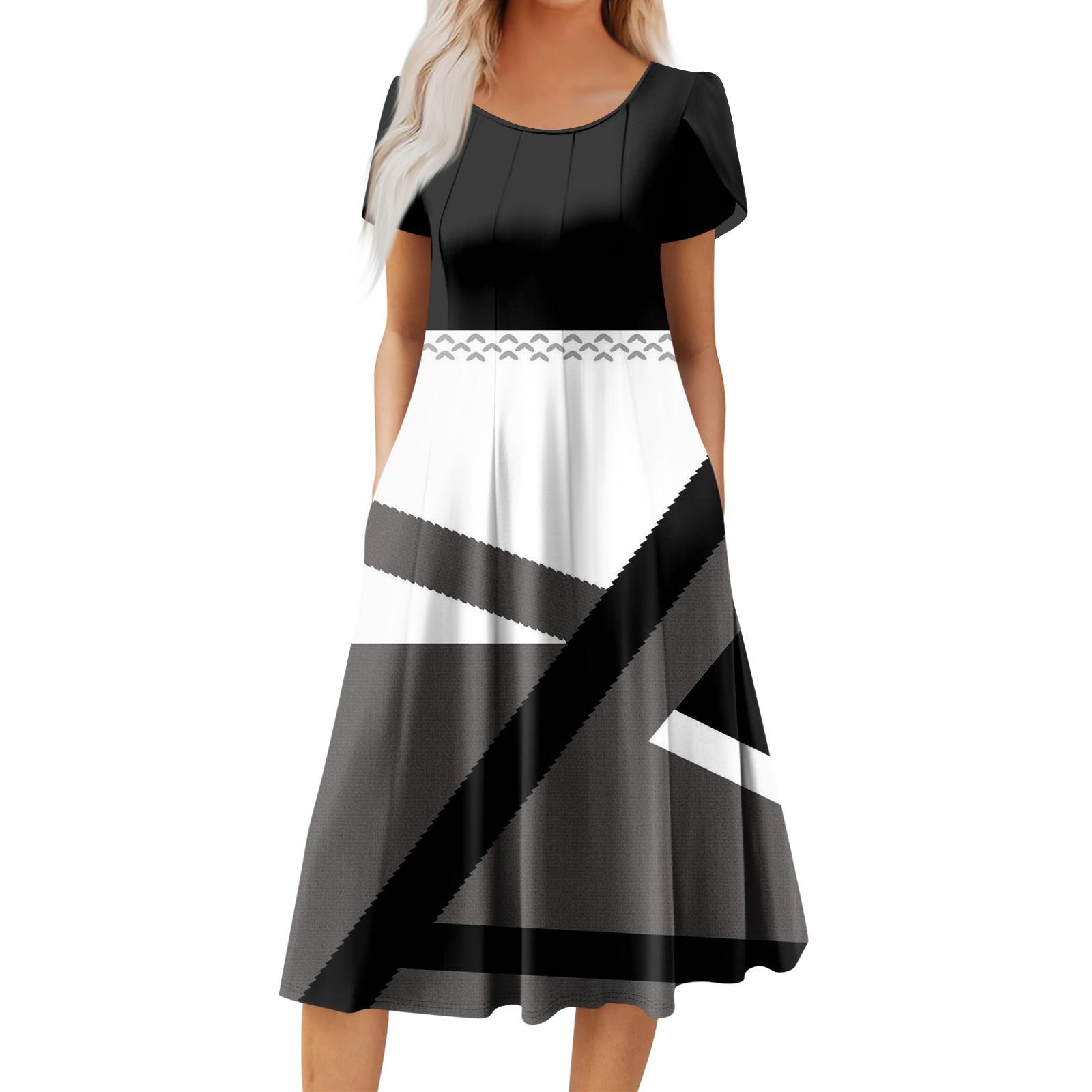 

Женское повседневное модное платье миди с круглым вырезом и коротким рукавом, модное свадебное платье для гостей XXL