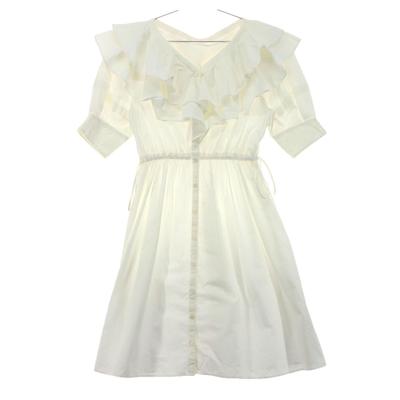 Lily Brown Short Sleeve Frill Shirt Dress F White LWFO222081 Women Used