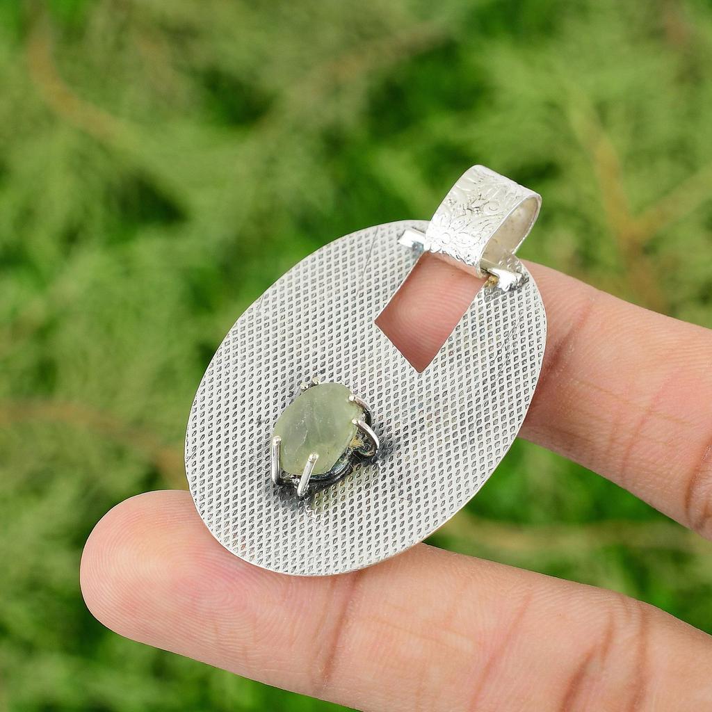 Prehnite Rough Pendant 925 Sterling Silver Pendant Gemstone Handmade Jewelry Gifts For Her