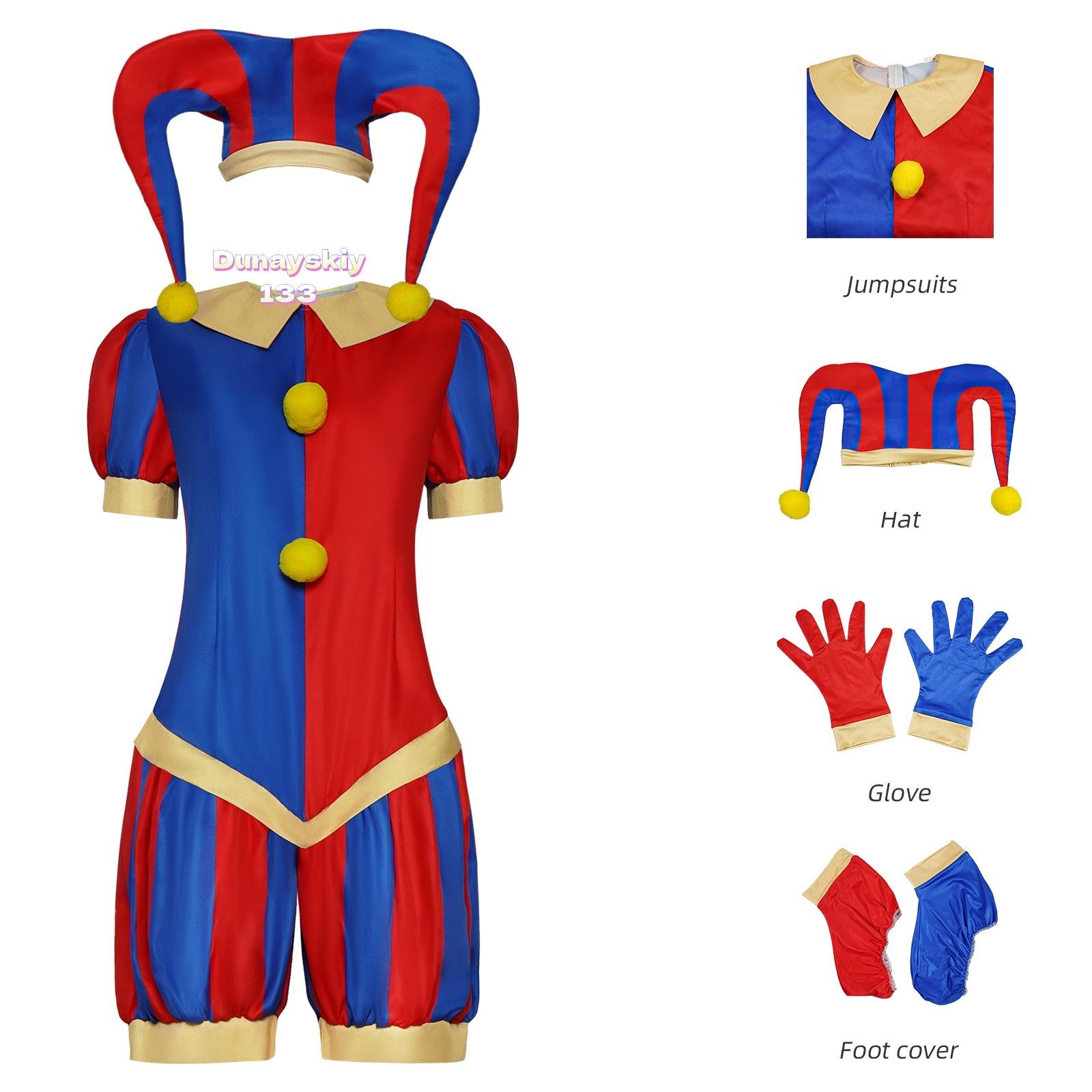 Tenue Cosplay Pomni de l'Anime Le Incroyable Cirque Numérique Comprend Chapeau Uniforme de Clown Idéal Pour Halloween Carnaval Jeu de Rôle One Size