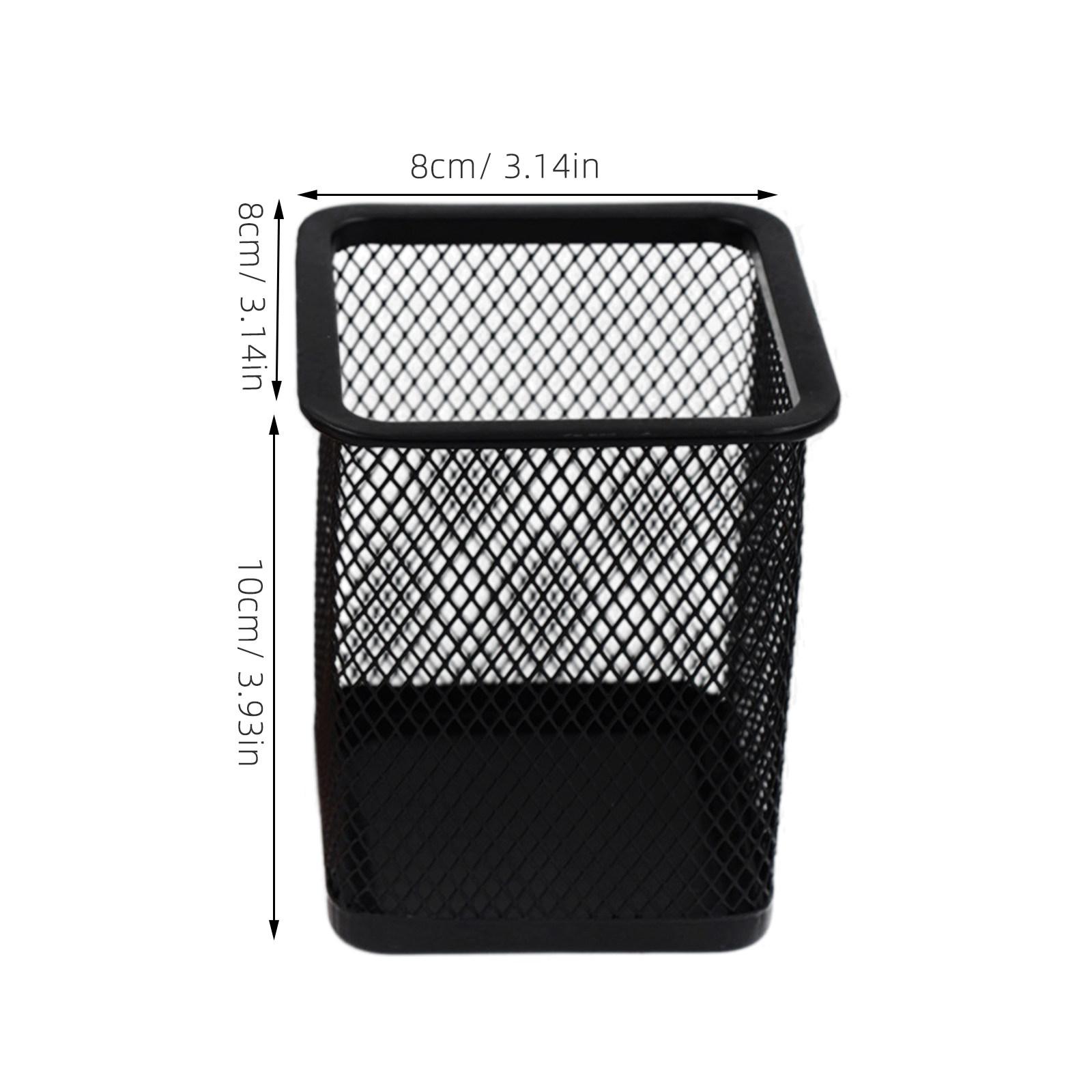 Black Metal Pencil Holder Square Mesh Design Heavy Duty Scratch Resistant Ergonomic Pen Pot for Students Professionals Home