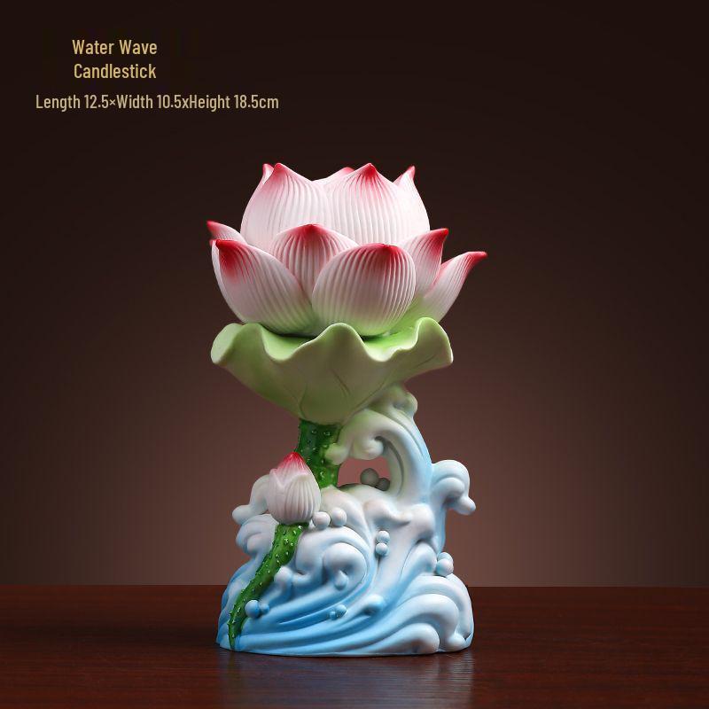 Lotus Ceramic Butter Lamp Holder for Buddhist Offerings - Candlestick & Candle Holder Ornament