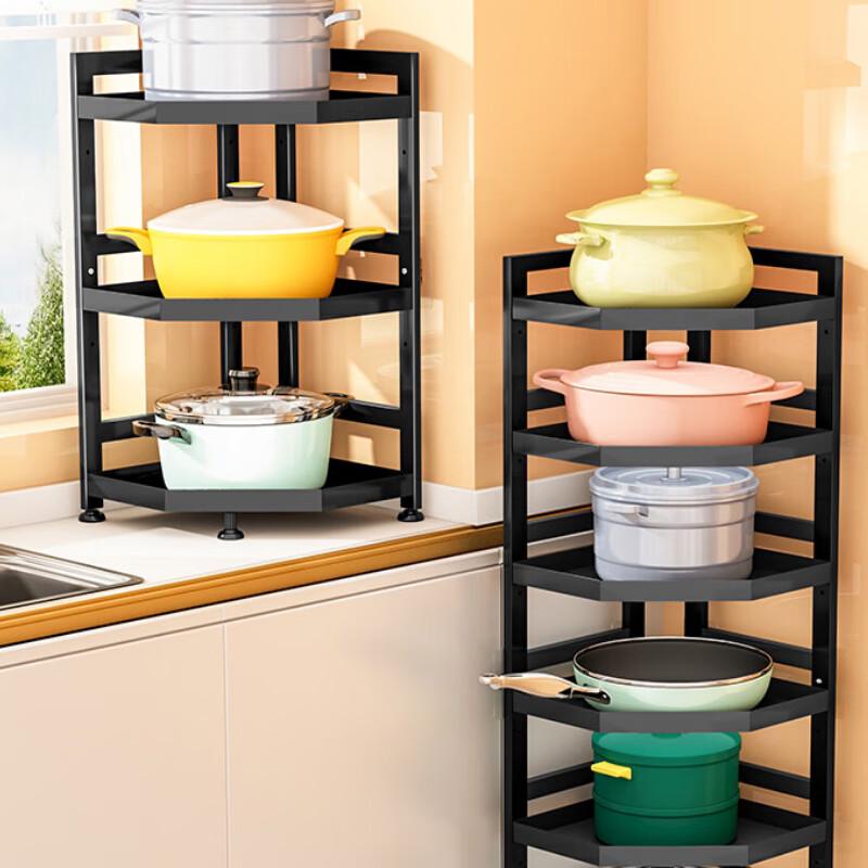 Kitchen Corner Pot Rack Shelf, Black, 3-Tier