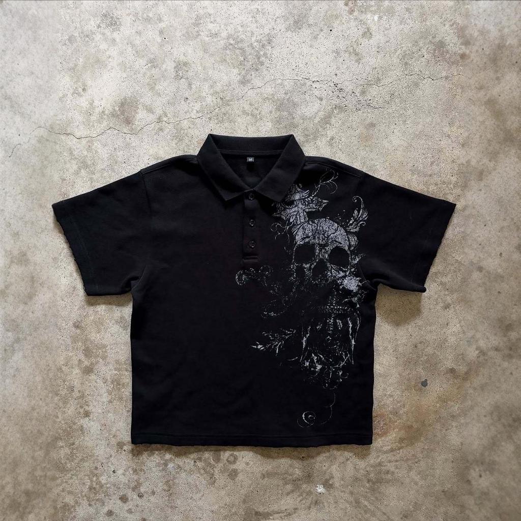 Cross-Border Retro Dark Print Polo Pullover