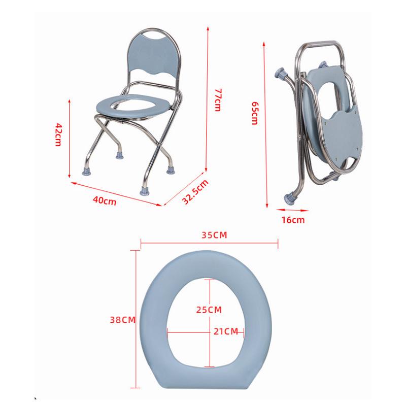 Foldable Thickened Backrest Commode & Shower Chair for Elderly, Disabled, or Pregnant Users Gray Commode Chair