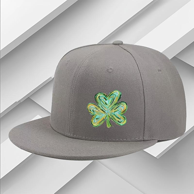 Abstract Green Clover St Patrick Day Baseball Cap Polyester Embroidered Flat Brim Hat Unisex Casual Adjustable Headwear
