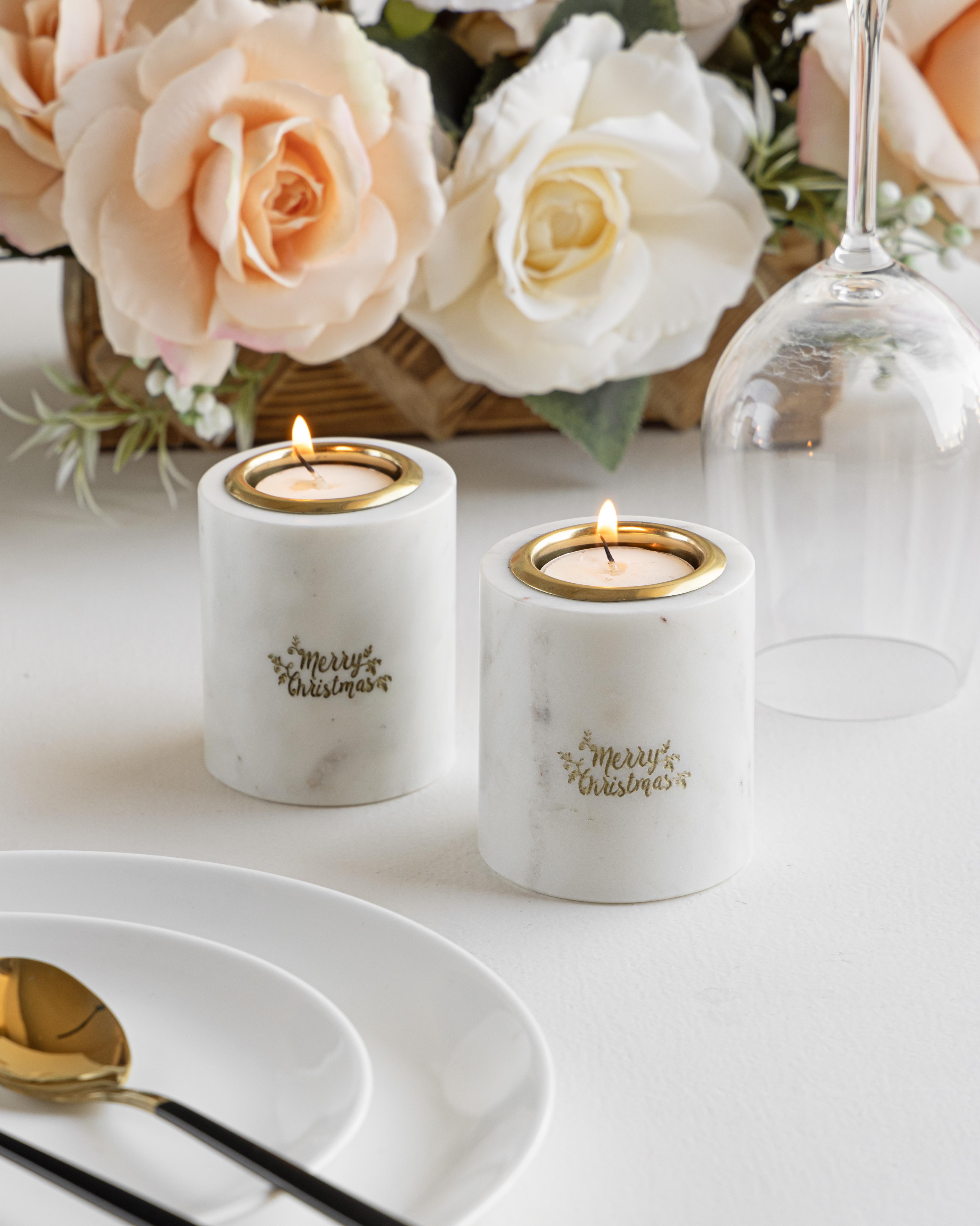 

Мармуровий набір підсвічників для чайної свічки на Різдво: Гравірований латунний свічник білий