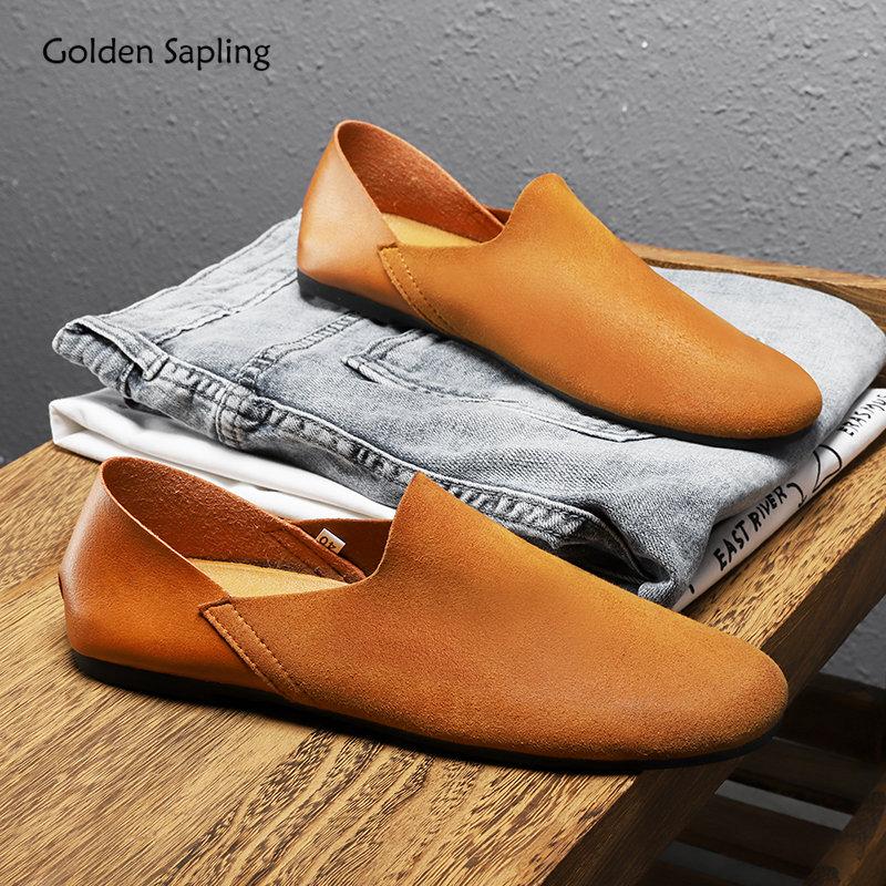 Golden Sapling Man Loafers Summer Leather Flats Men's Casual Shoes Leisure Party Shoe Slip-on Driving Flat Retro Moccasins Male