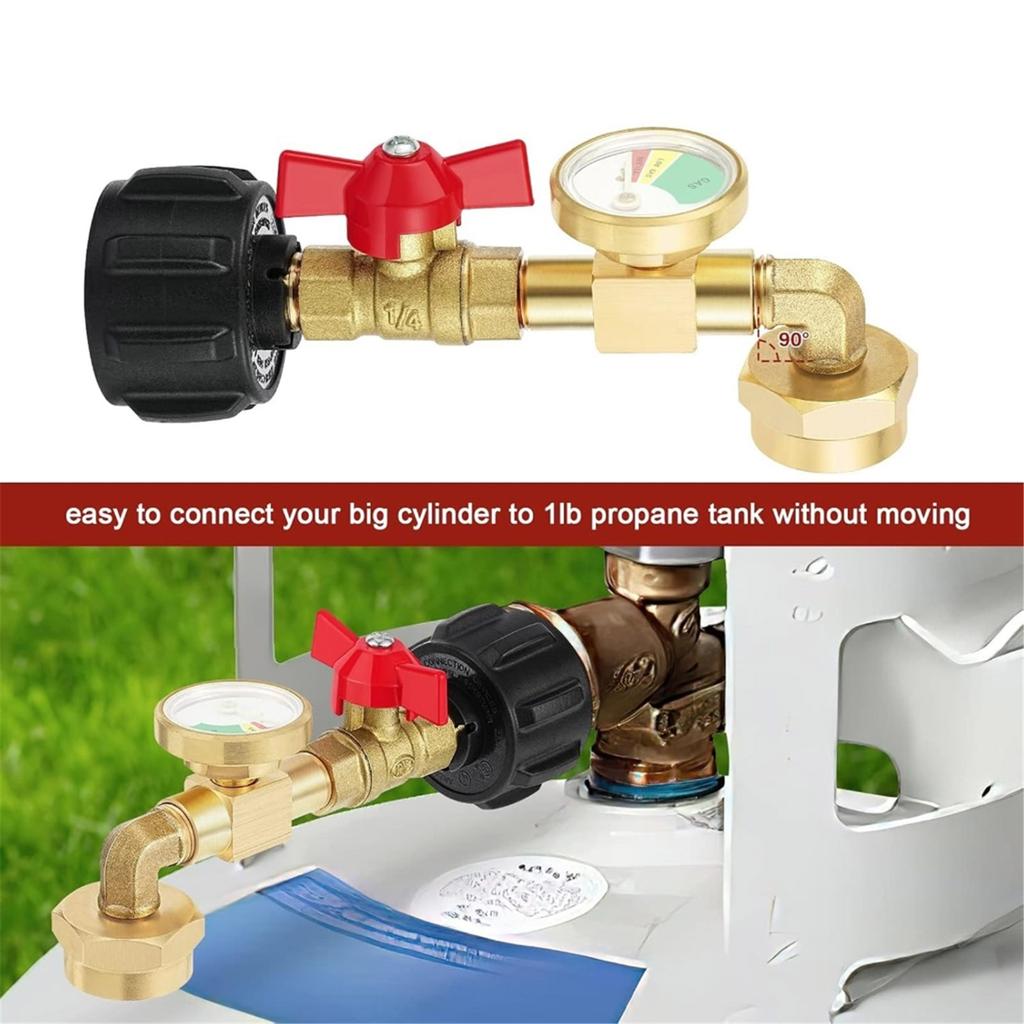 Quick Connecting Propanes Adapter Metal Conversion Fitting with Gauge for Portable Grills Accessories Metal Texture