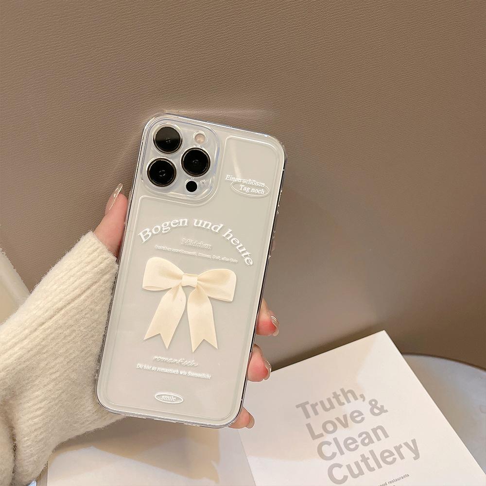 Simple White Bow Phone Case for IPhone 17 Pro Max, 16cm, Soft Case for Apple IPhone 15, 14cm, Full Coverage, High Definition, Transparent