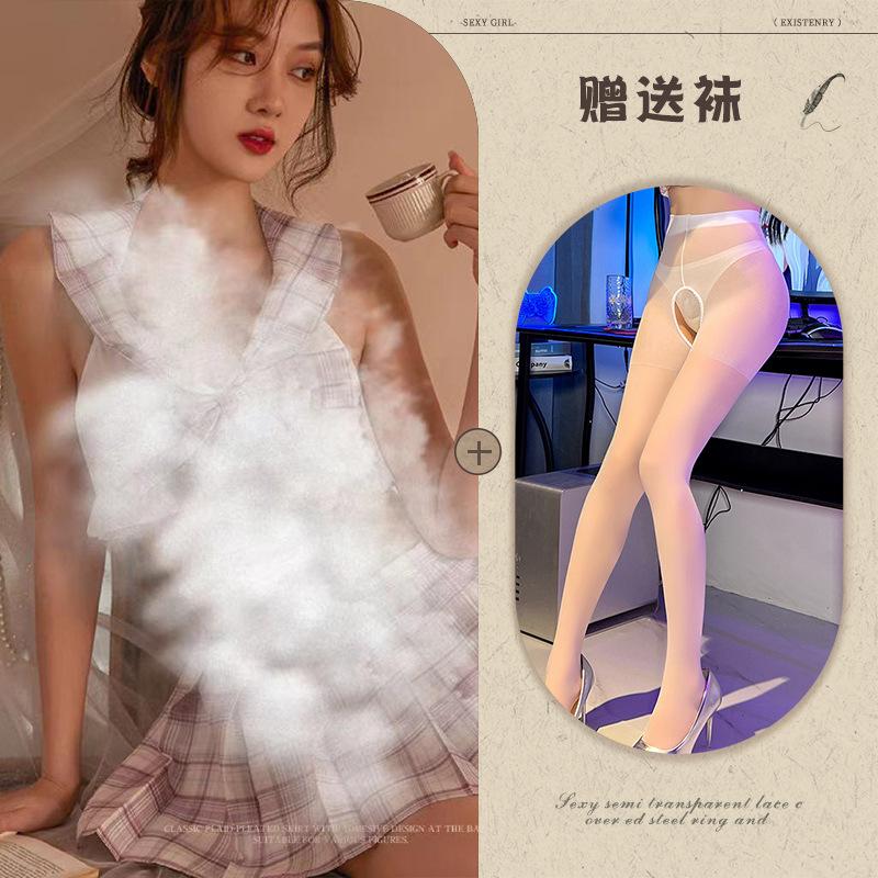 Sexy lingerie sexy plaid jk student dress summer lace-up hollow schoolgirl
