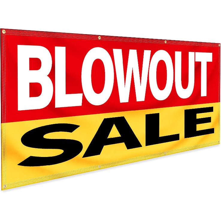 2x6 Feet Blowout Sale Fabric Clearance Store Sale Sign Reble Large Advertising Banner with Metal Grommets Polyester Banner for Indoor Outdoor Hang