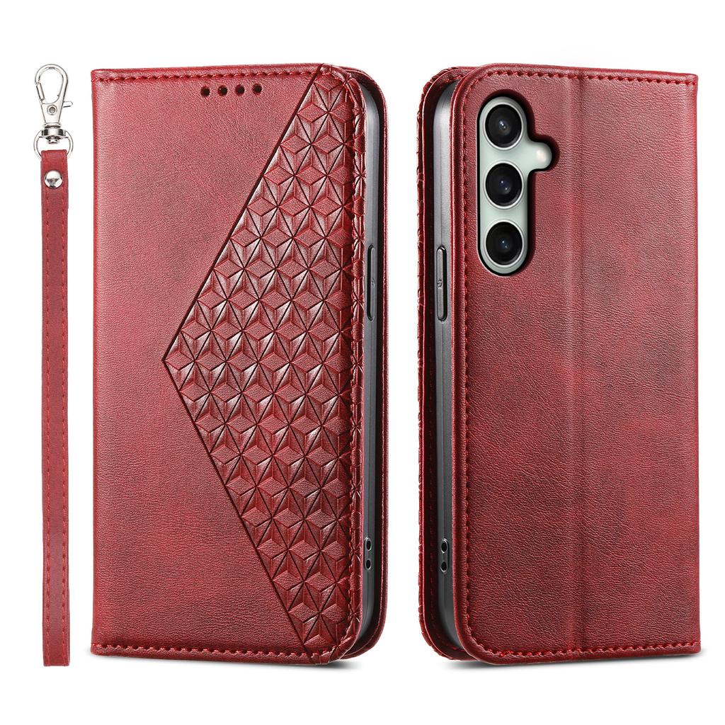 For Samsung Galaxy S25 FE Case Calf Texture PU Leather Wallet Phone Cover with Wrist Strap