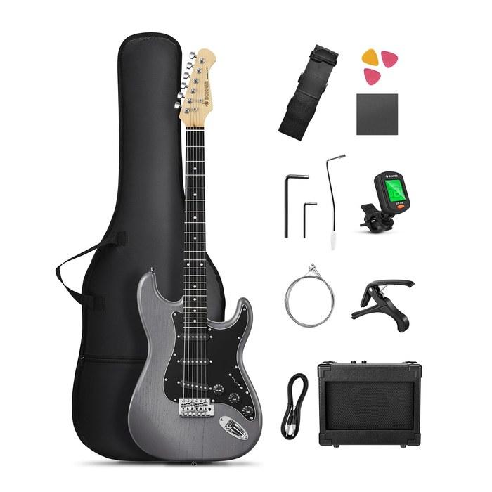 Donner Electric Guitar Beginner Set ST-Type SSS Pickup 39 Inch Full Size with Mini Amp, Case & 9 Accessories DST-80B Matte Black
