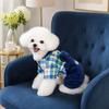 jijijing Fuzzy Bear Dog Jumpsuit, Cute Plaid Outfit, Warm 4-Legged Apparel, Plush Lined Cozy Onesie Clothes for Small Autumn Winter