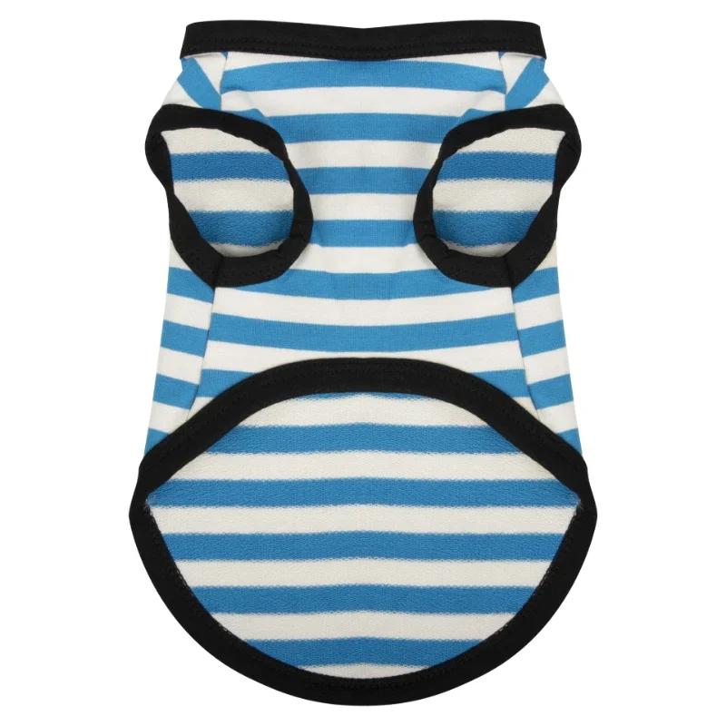 

1pc Dog Clothing, Summer Thin Design, Small and Medium-sized Dog Pet Striped Cotton Sports Shirt, Breathable S синий