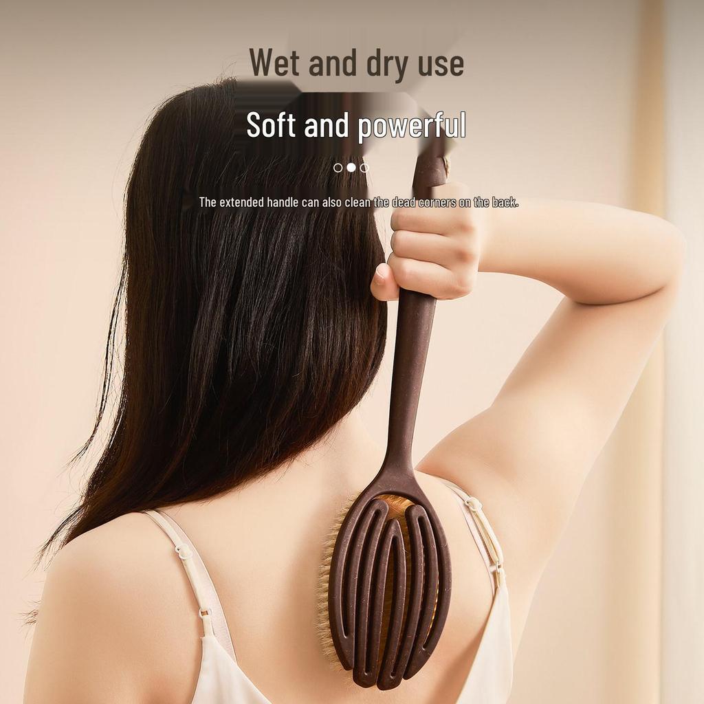 Men's Natural Boar Bristle Back Scrubber: Long Handle Bath Brush with Soft Bristles for Exfoliating