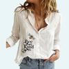 Women Fashion Button-up Blouses Summer&autumn Loose Cotton Linen Top Ladies Casual Print Long Sleeve Shirt