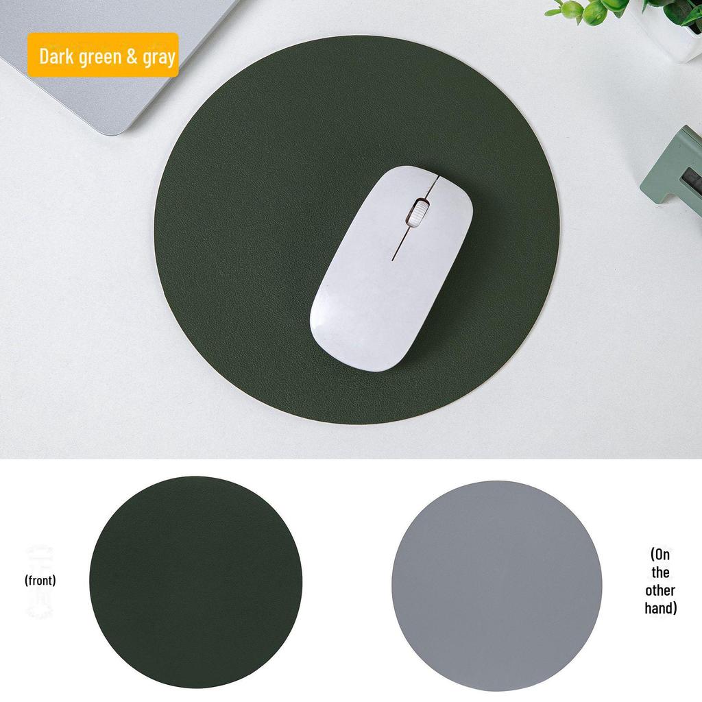 Round Leather Mouse Pad - Solid Color, Small Computer Desk Mat for Fresh Girls