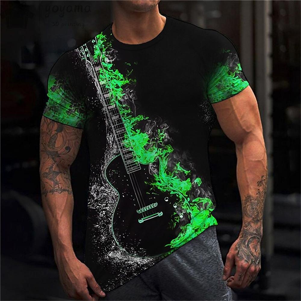 Rock Guitar Print Clothes Men Vintage Clothes Men's Summer Clothes Oversized T Shirt Men Short Sleeve Tee Guitar Graphic Tee Men