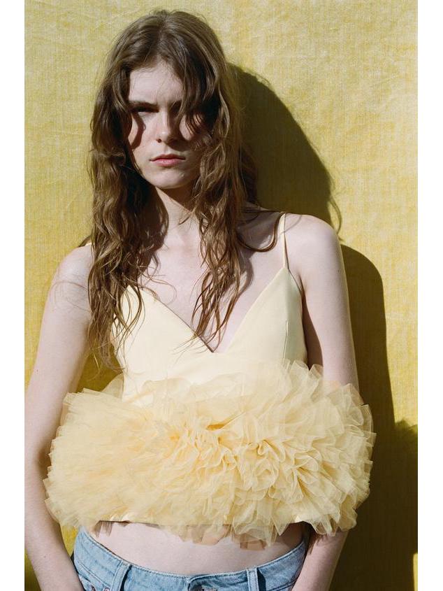 2025 Sommer Europäisches & Amerikanisches Seidennetz Spaghetti-Träger Tanktop – Damen Puffsaum Kurzes Top