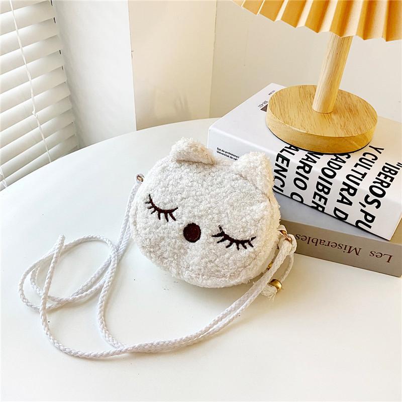 Cute Plush Children Shoulder Bag Cartoon Small Cat Fleece Coin Purse for Baby Girls Fashion Messenger Bag Kids Birthday Gifts