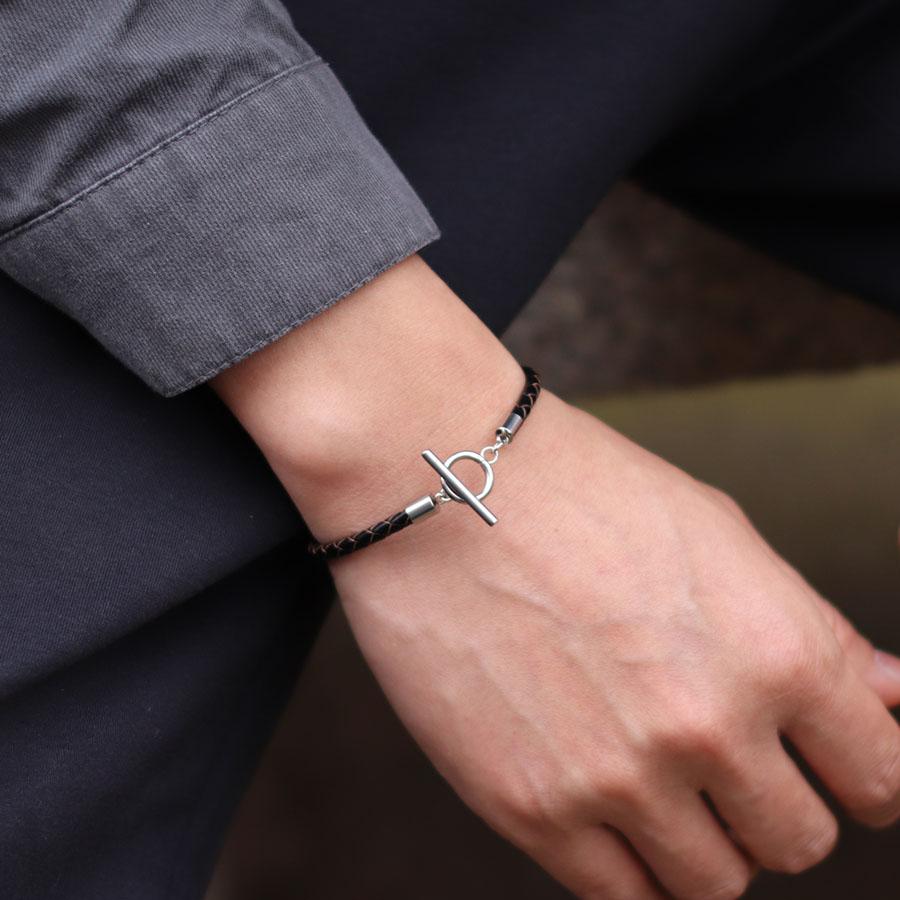 Fashion Mens Genuine Leather Bracelet Stainless Steel OT Buckle Bangle 4mm Thin Braided Pulsera De Cuero Red Wrap Braslet Joias