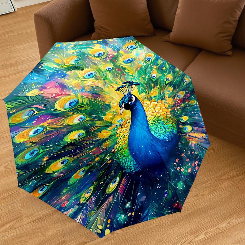 1PC peacock colorful Automatic Open/Close Umbrella with Windproof, 8-Rib Sturdy Canopy, Durable Ribs, Fashionable Design, Outdoor Accessory, Fun Prin,