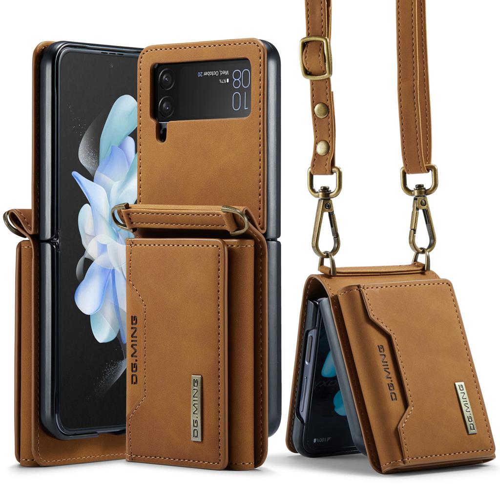 Samsung Z Flip4 Crossbody Lanyard Wallet Protective Case Z Flip6 Foldable Shoulder Strap Leather Case Phone Case Multi Functional Protective Shell