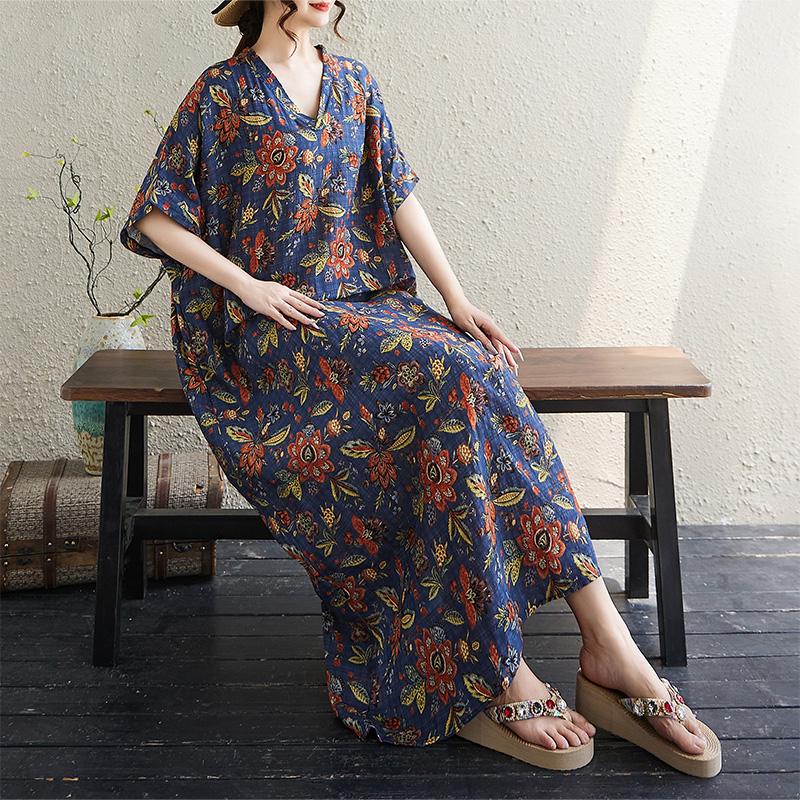 Dimanaf New 2025 Women Plus Size Floral Summer Dress Basic Casual Short Sleeve Dress Loose Vintage Beach Dress