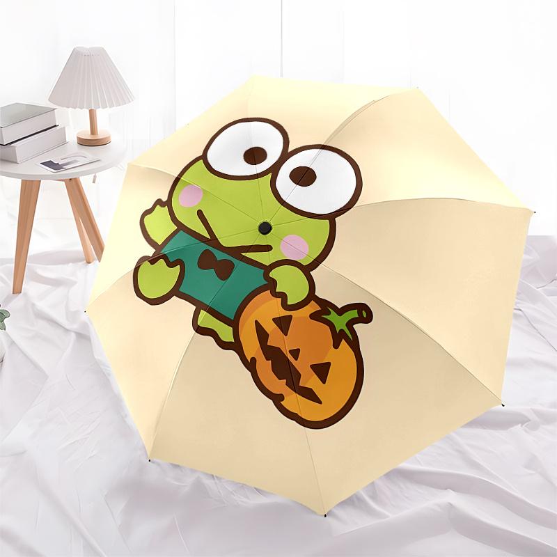 Keroppi,Pumpkin Automatic Folding Umbrella-Simple 8-Rib Design, Bright Cartoon Pattern, Durable Iron Frame, Suitable For Travel, Outdoor, Be